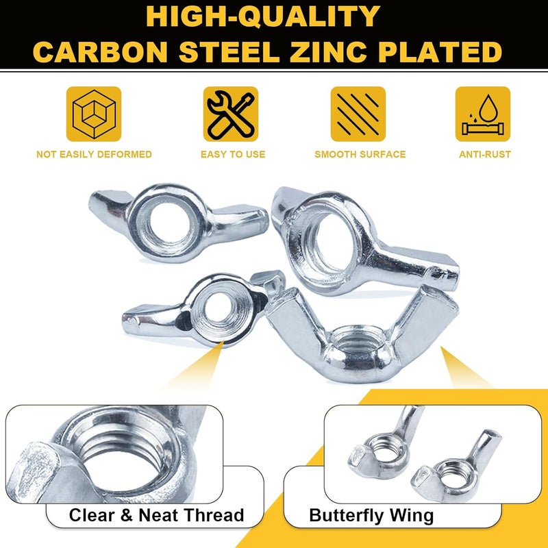 Siptenk Wing Nuts 300PCS, Metric & SAE Wingnuts 12 Assorted Sizes Carbon Steel Zinc Plated Butterfly Wing Nut M3-M10 6-32 to 3/8"-16 Fasteners Hardware Assortment Kit - Image 4